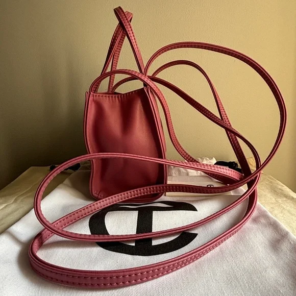 Telfar Small Shopping Bag Corned Beef Pink Mini Tote Crossbody Vegan Leather - Picture 2 of 6